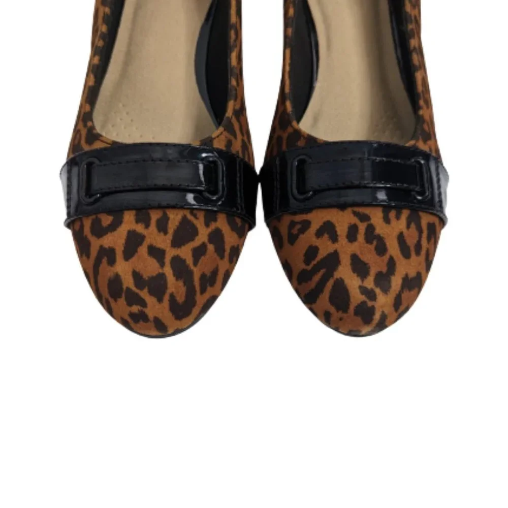 Clarks Leopard Print Mallory Strap Wedge Shoes 7 1/2W